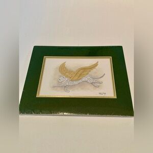 Kevin Dyer Cast Paper Art Print Signed Double Matted Flight of Fancy Cat 10”x 8”